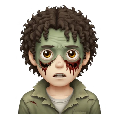 menino com cabelo cacheado e olhos marrons, com aparencia de zumbi sticker
