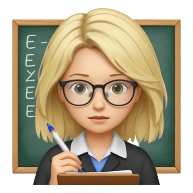 young blonde disheveled hair woman is writing an exam sticker