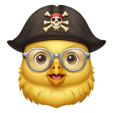 chick animal with glasses, pirate, yellow sticker