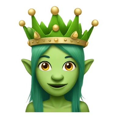 female green troll wearing a crown on head sticker