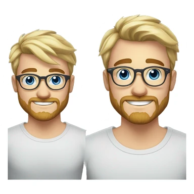 Handsome young man 22 years old sexy blue eyes short blond hair nice round glasses cool beard Light moustache funny big smile dimple on the side sticker