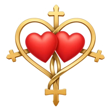 Two red  heart outlines  entwined with a simple gold cross  sticker
