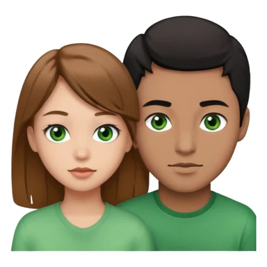 A boyfriend with light brown hair and green eyes next to his girlfriend with black eyes and black hair sticker