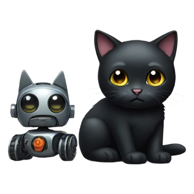 Sad Black Cat with Toy Robot sticker