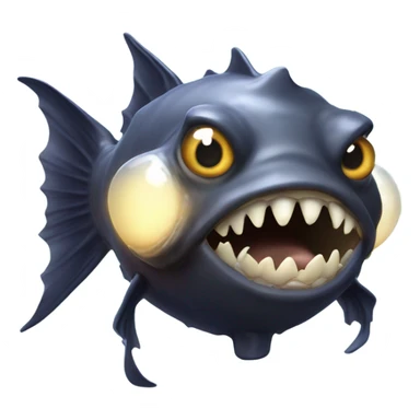 Anglerfish with a glowing lure hanging from its forehead, sharp teeth, and big eyes. sticker
