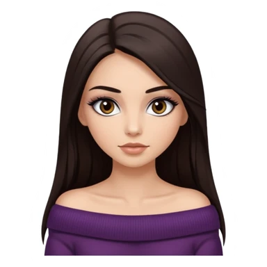 красивая девушка накрашенная с ресницами брюнетка с длинными прямыми темными волосами в темно-коричневой кофте со спущенными плечами sticker