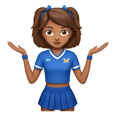 Brown hair, brown eyes, brown skin cheerleader in blue uniform skirt TMS on the shirt sticker