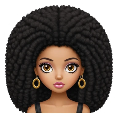 pretty bratz girl, dark black big afro, dark brown eyes, y2k fashion, black eyeliner, deep brown skin sticker
