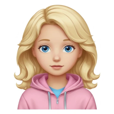 Generate a blonde girl with blue eyes with wavy hair in a pastel pink hoodie  sticker