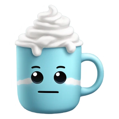Light blue mug of hot chocolate with marshmallows and whip cream sticker