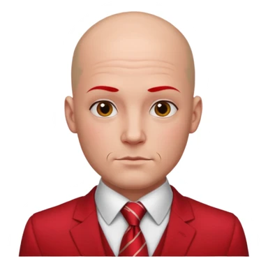 man Bald with red necktie, red dress, tattoos on face, square face. sticker
