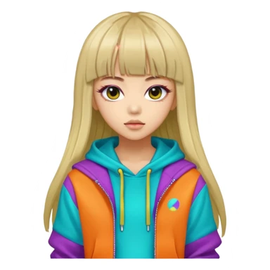  portrait-of-a-alien-k-pop-idol,-wearing-a-stylish-streetwear-outfit-with-layered-colorful-clothing,-long-hair-with-bangs,-makeup,- sticker
