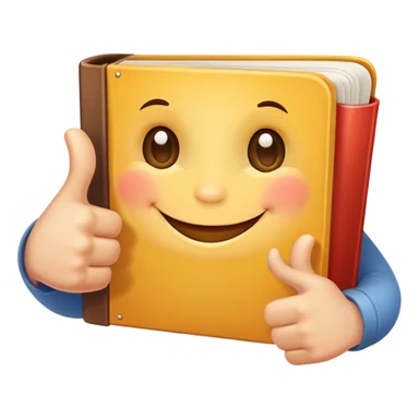 a little book smiling and giving a thumb up sticker