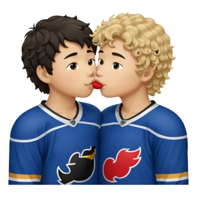 Asian Straight Dark hair boy hockey player kissing curly hair dirty blonde hockey player boy sticker