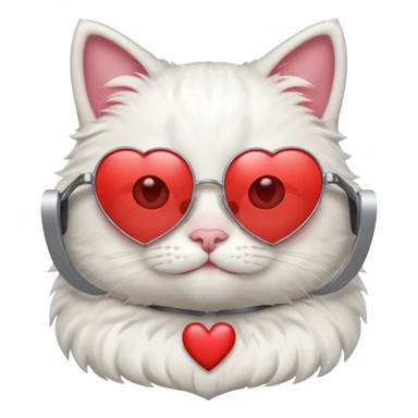 a cute white cat wearing heart sunglasses while smilling sticker
