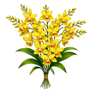 big bouquet yellow Dendrobium Orchid flower, stem, leaf sticker