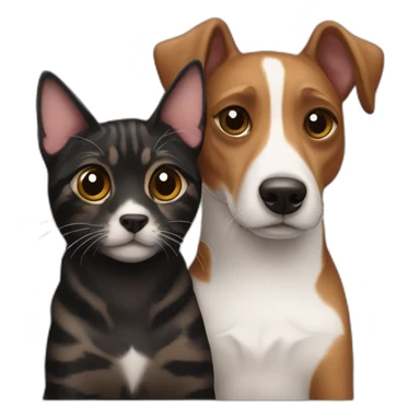 Black tabby cat and brown Jack Russell dog hugging sticker