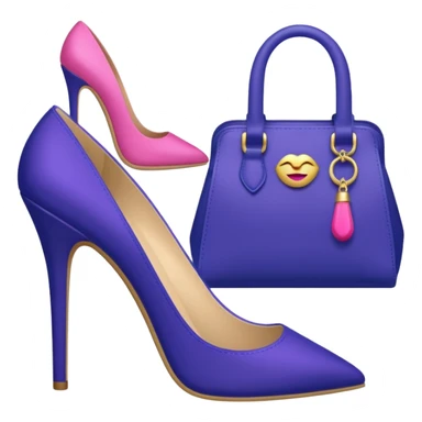 royal purple heels, pink lipstick cosmetics and deep blue bag emojis sticker