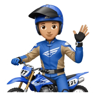 dirtbike rider in blue gear signing autographs sticker