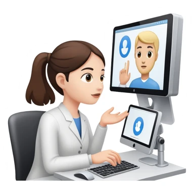 person conducting usability test with participant using computer sticker