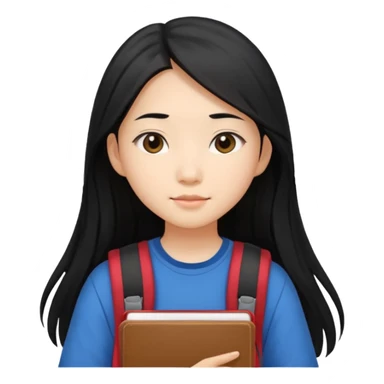 long hair, Asian girl, young adult, university sticker