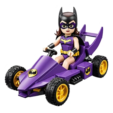 Hot full size real size-appearance electric road racing sexy BatGirl’s feminine midnight-colored tight outfit sixty’s tv show Lego dark stealthy sporty safe plush petite off-road pursuit cruiser car rose gold accents (black hair,reclined and relaxed torso and shoulders seating position) go kart  sticker