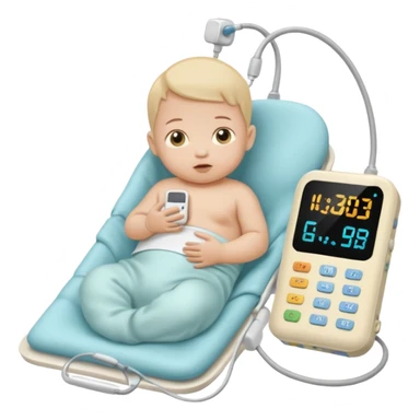 NICU tiny microprem baby in isolette with monitoring attached. sticker