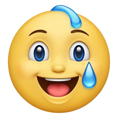 Emoji, yellow round laughing tilted ahead face with blue tears of fun sticker