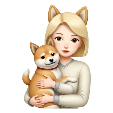 A white woman hugs a Shiba Lnu dog sticker