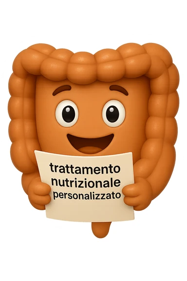 emoji stile iphone di un intestino realistico felice che legge un foglio con la scritta "trattamento nutrizionale personalizzato", non fargli il naso, iperrealistico 4k sticker