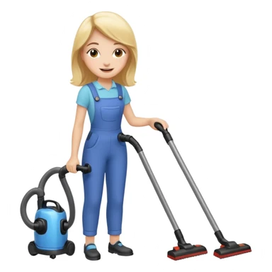 happy girl vacuuming with cheerful expression sticker