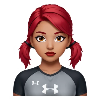 girl latina makeup with black red hair and false lash with a shirt under armour sticker