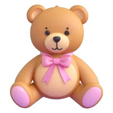 Stuffed teddy bear with light pink ribbon tied in a bow around its neck sticker