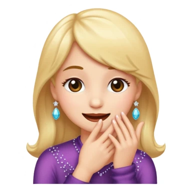 Emoji coquette, shy smile, hand near mouth (simplified), tiny sparkles, soft gradient background, 512x512, transparent background

 sticker
