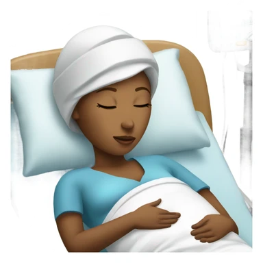 pregnant women in a hospital bed with her eyes closed  sticker