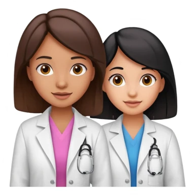 cientificas con blusa rosa y bata blanca felices, una chica con pelo marrón y otra chica un poco mas pequeña como una niña con pelo negro, deben tener la piel un poco bronceadas sticker