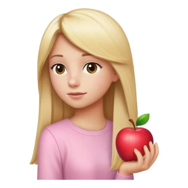 girl in light pink clothes, blonde with long straight hair, side view, apple emoji style, variation 3 sticker