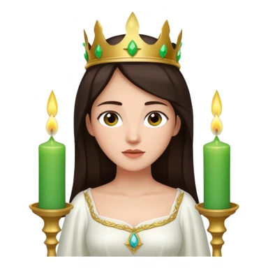 saint lucia with dark brown hair with a white gown and a green crown with candles on the crown sticker