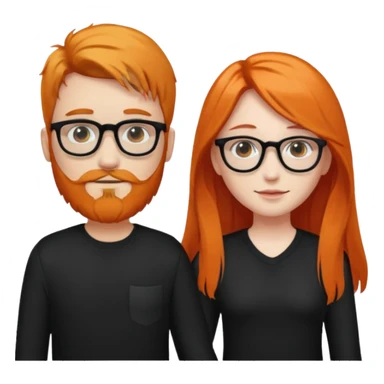 girl with long orange hair wearing no glasses and all black clothes and holding hands with boy with black hair and beard and glasses and pale skin sticker