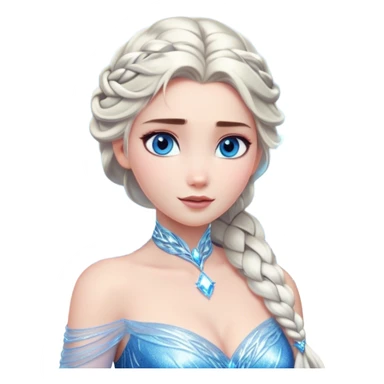 Cinematic Stunning Elsa Portrait Emoji, Ice-blue gown shimmering, platinum hair flowing in a graceful braid, piercing blue eyes glowing with icy magic, an aura of regal power and breathtaking beauty, frozen elegance at its finest! sticker