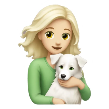 Blonde girl with Green eyes hugging white border collie sticker