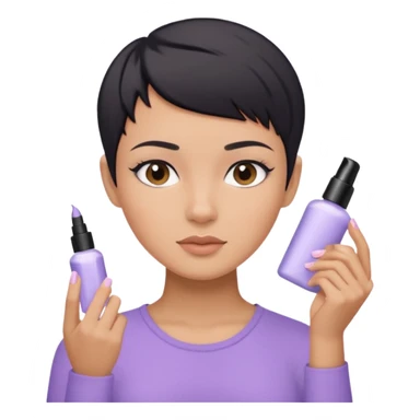 tan girl with pastel purple shirt with black hair & a pixie, doing her skin care sticker