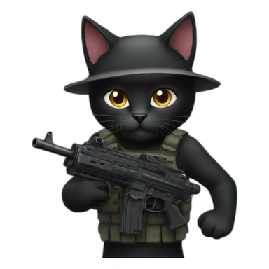 black cat with a machine gun sticker