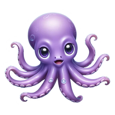 Meme-Worthy Floating Baby Octopus Portrait Emoji, Drifting gracefully in the water with soft, curled tentacles and a dreamy, weightless posture, showcasing a smooth, rounded light blue-purple body with mesmerizingly large, gentle eyes gazing into the abyss, Simplified yet poetically expressive features, highly detailed, glowing with a soft, celestial marine glow, high shine, quiet and mystical, stylized with an air of deep-sea serenity, soft glowing outline, capturing the essence of a tiny, peaceful cephalopod floating endlessly in the infinite beauty of the ocean depths! sticker