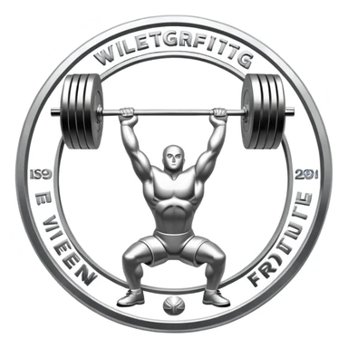 An emblem representing the World Weightlifting Federation with a stylized barbell and global elements. Bold text and clean lines symbolize strength, unity, and competition. Modern, dynamic design with a transparent background. sticker