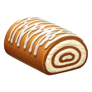 Brown cake roll with white drizzle frosting on top sticker
