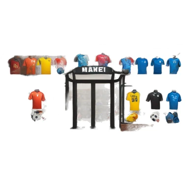 “Soccer store exterior with bold signage, large windows showcasing football gear, jerseys, and accessories, and a dynamic, athletic design reflecting the energy of the sport.” sticker