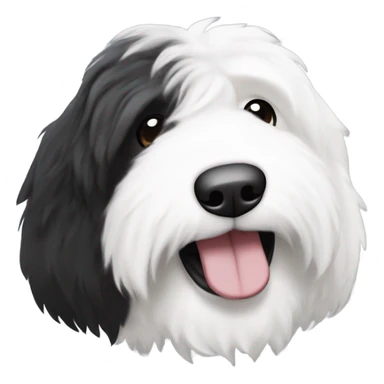 Old English sheepdog with a half and half face like a black and white cookie sticker