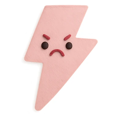 soft pastel pink lightning bolt with cute angry pout, no arms, no legs, full body, soft pastel kawaii paper craft style sticker