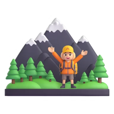 3d emoji of a hiker waving with a mountain in the background sticker